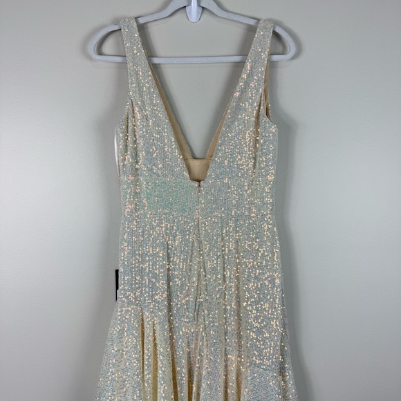 Mac Duggal‎ 27046 Sequin Asymmetrical Ruffle Tiered Gown Beige 8 Maxi Dress - Picture 6 of 9